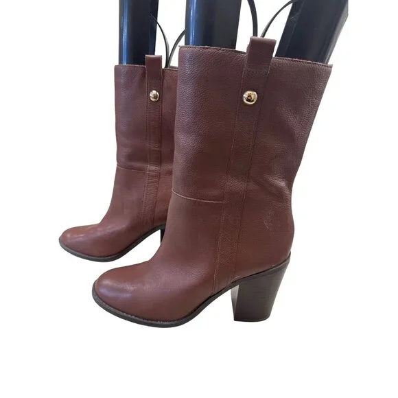 Nine West Womens Brown Leather retro Y2K Mid Calf Boots Size 10M SKU 7171 - Picture 4 of 10